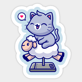Cute Cat Riding Sheep Toy Cartoon Sticker